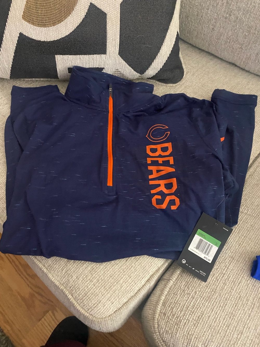 Nike Navy Blue & Orange Chicago Bears Half-Zip Long Sleeve